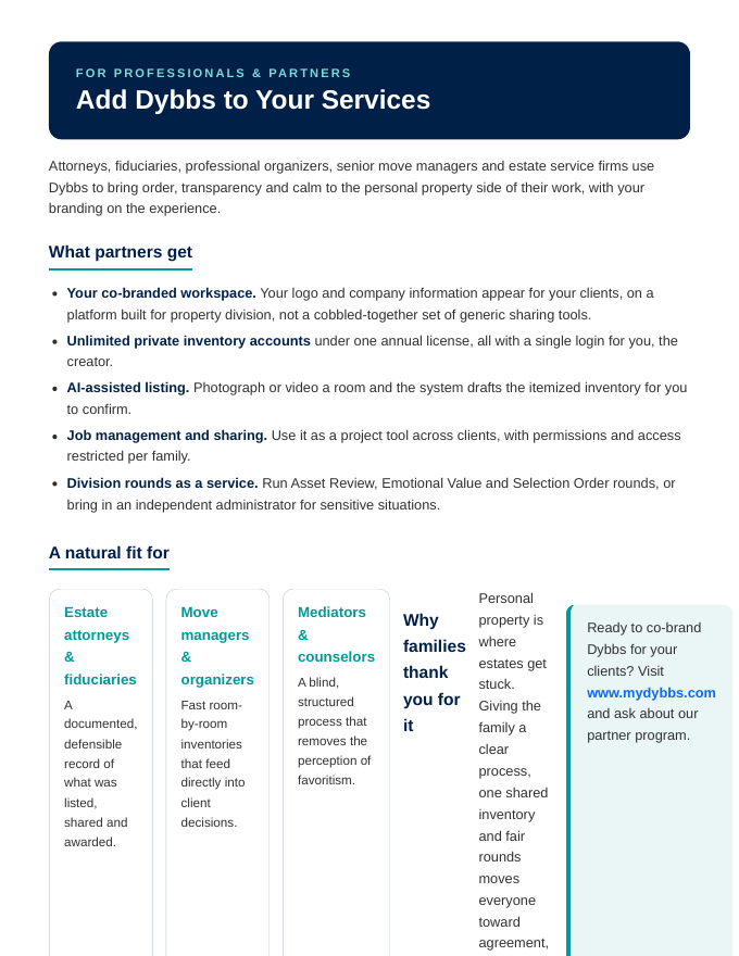 Cover of the DYBBS partner co-brand flyer